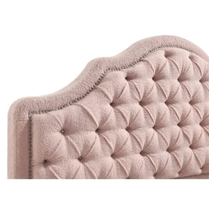 English Elm Robinette Boucle Full Storage Bed Tufted Headboard Nailhead Trim Romantic Glam B062S01406