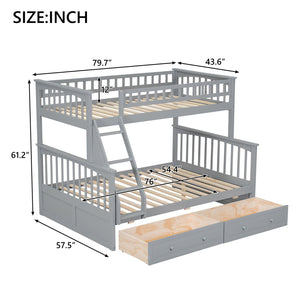 English Elm Twin Convertible Bunk Bed with Built-In Rolling Drawers and Solid Pine/MDF Frame, Space-Saving Durable Design Gray N7090004020E