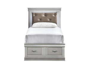 English Elm Lorana Glam Twin Storage Bed with Led Lighting and Tufted Faux Leather Headboard Silver B078S00686