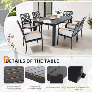 English Elm 7PC Outdoor Patio Aluminum Furniture Set with Sunbrella Cushions, Branch Back Chairs & Umbrella Hole W1886S00012