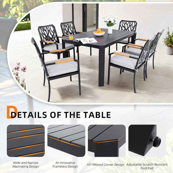 English Elm 7PC Outdoor Patio Aluminum Furniture Set with Sunbrella Cushions, Branch Back Chairs & Umbrella Hole W1886S00012