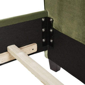 English Elm Jennifer Taylor Home - Marcella Upholstered Shelter Headboard Bed Set - Queen Size In Olive Green Velvet For Luxe Comfort B2719P238221