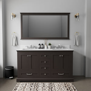 English Elm Espresso 60" Double Bath Vanity with White Quartz Top, Solid Wood Frame, Soft-Close Drawers, Storage B2731P258254