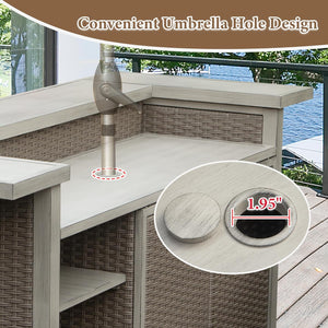 English Elm Patio All-Aluminum PE Wicker Bar Table with Umbrella Hole, Gas Tank Support & Spacious Storage, Beige W1859S00170