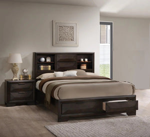 English Elm Modern Espresso Queen Bed Set with Bookcase Headboard Footboard Storage and Nightstands B2741S00899