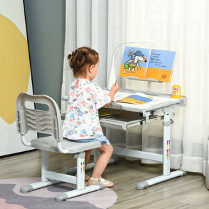 English Elm Qaba Kids Desk And Chair Set - Ergonomic Study Station With Usb Light, Storage Drawer, Gray & White W2225P249749-GIGA
