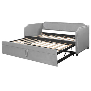 English Elm Twin Velvet Upholstered Daybed with Pop up Trundle for Guest or Kids Rooms Gray SF000197AAE