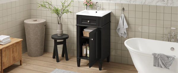 English Elm 16-inch French Style Freestanding Vanity Set with Ceramic Sink and Soft Close Cabinet Black N710P405388B