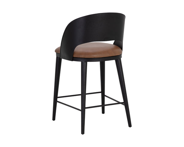Sunpan Dezirae Barstool - Stylish Curved Back Design with Genuine Leather Seat and Unique Craftsmanship Black / Cognac Leather