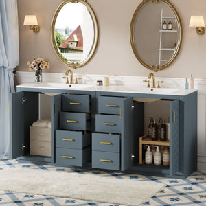 English Elm 72'' Modern Blue Bathroom Vanity With Ceramic Sink, Soft-Closing Drawers & Solid Wood Frame Storage N710SS00013C