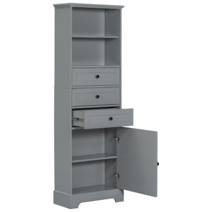 English Elm Gray Tall Storage Cabinet with 3 Drawers, Adjustable Shelves, Anti-Dump Device for Bathroom Office Home Organizing 42x23.75x6.5 WF323347AAE