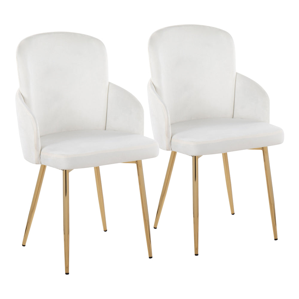 English Elm Dahlia Elegant Dining Chairs Set Of 2 In Cream Velvet & Gold Metal - Luxe Modern Accent Seating B202S01187