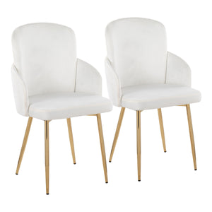 English Elm Dahlia Elegant Dining Chairs Set Of 2 In Cream Velvet & Gold Metal - Luxe Modern Accent Seating B202S01187