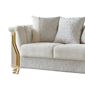 English Elm Chateau Three Piece Living Room Sofa Set Cream Upholstery Gold Steel Legs Glam B009S02179