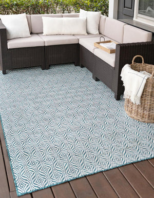 Unique Loom Outdoor Trellis Deco Trellis Machine Made Trellis Rug Teal, Ivory 8' 0" x 11' 4"