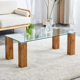 English Elm Glass-Top Coffee Table,Tea Table, With Mdf Legs - Stylish Blend Of Elegance and Durability 44.9"*21.7"*16.9"