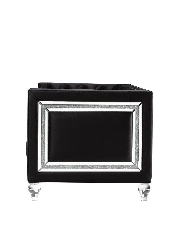 English Elm Heibero Black Velvet Chair with Button Tufted Mirrored Trim, Acrylic Legs & 7" Full Foam Seat B2726P284210
