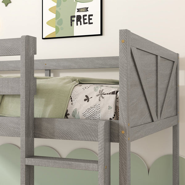 English Elm Twin Over Rubberwood Bunk Bed Convertible with Storage Drawers and Safety Rails Antique White W504S00285