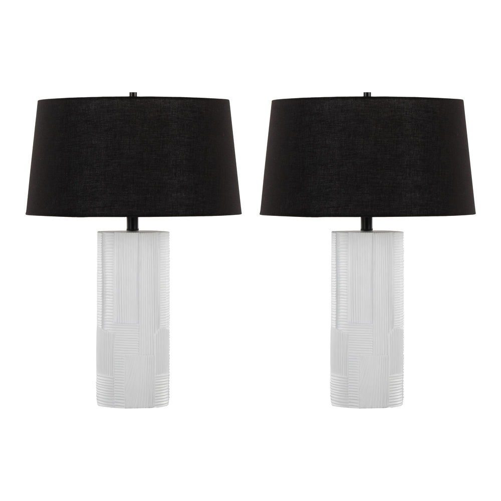 English Elm Petra Sculptural Cream Polyresin Table Lamp Set Glam Art Deco Black Linen Shade B202P224185