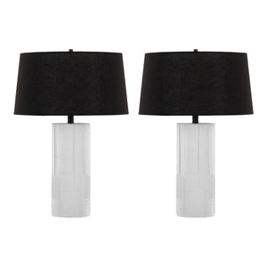 English Elm Petra Sculptural Cream Polyresin Table Lamp Set Glam Art Deco Black Linen Shade B202P224185