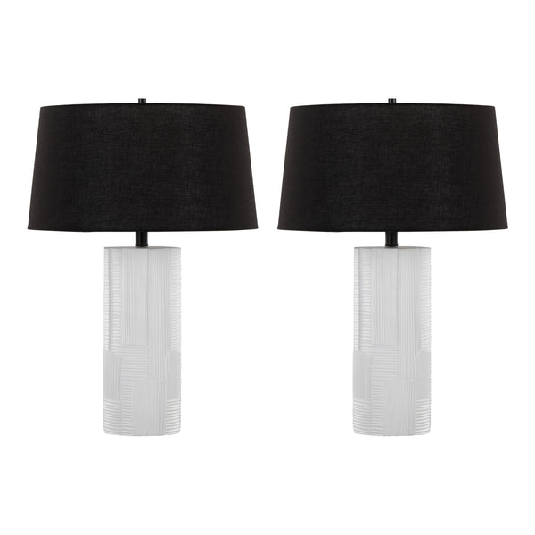 English Elm Petra Sculptural Cream Polyresin Table Lamp Set Glam Art Deco Black Linen Shade B202P224185