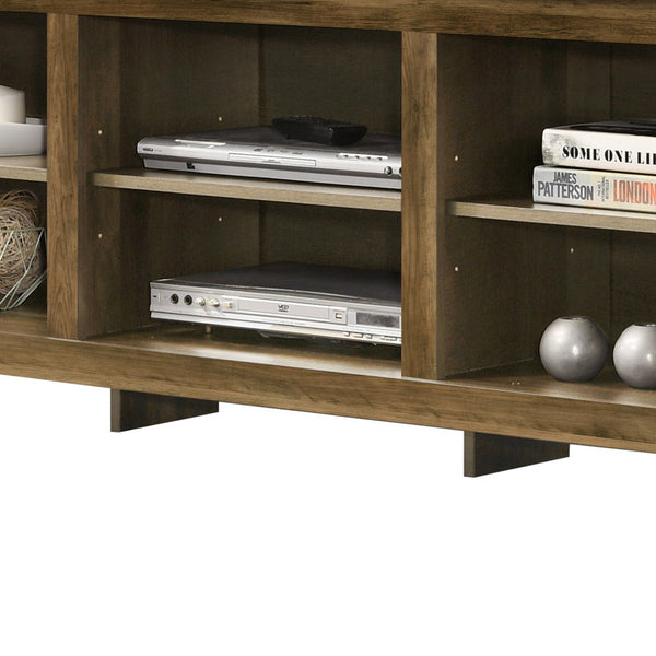 English Elm Tropea 58 Inch Open Shelf Media Console with Oak Finish and Cord Management Oak B2749P413249