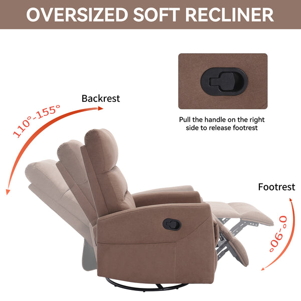English Elm Manual Swivel Rocker Recliner Fabric Chair with 360 Degree Rotation for Living Room W3224P289292