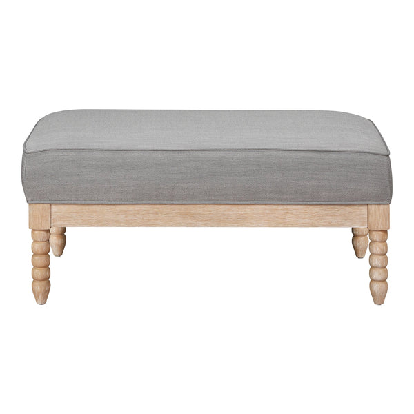 English Elm Classic Hampstead Ottoman Gray Fabric Upholstery with Ball-Turned Natural Wood Frame, 41.5"x27" Accent Seat B011P271950