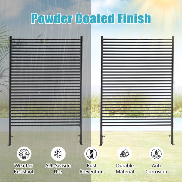 English Elm 71.26''x46.65'' Freestanding Steel Slatted Patio Privacy Screen Matte Black Outdoor Panel W1422P270178