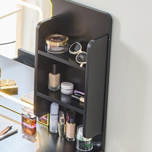 English Elm Modern Makeup Vanity Desk with Slide-Out Cabinet, LED Mirror, 4 Soft-Close Drawers & Cushioned Stool Black N844P257529B