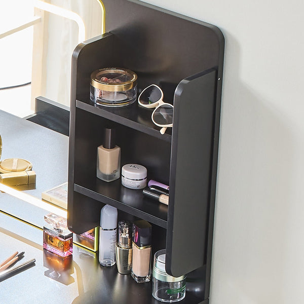 English Elm Modern Makeup Vanity Desk with Slide-Out Cabinet, LED Mirror, 4 Soft-Close Drawers & Cushioned Stool Black N844P257529B
