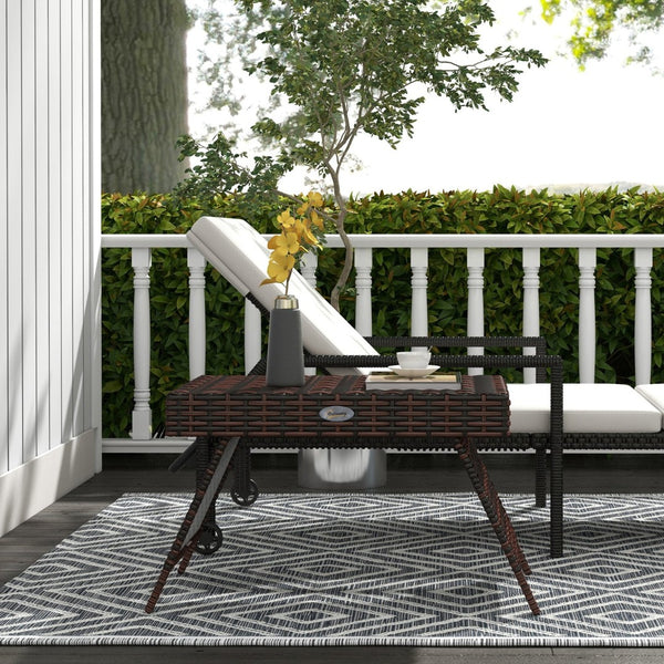 English Elm Outsunny Portable Folding Rattan Side Table - Weather-Resistant Coffee Table For Outdoor Spaces W2225P200918-GIGA