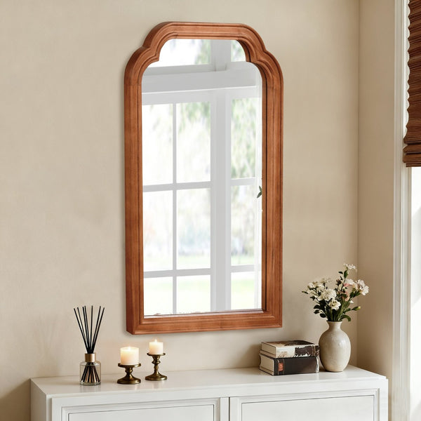 English Elm Yellowish Brown Decorative Mirror 24" X 36" - Solid Wood Rounded Corner Accent For Any Room W2203P389100-GIGA