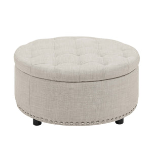English Elm Tufted Linen Square Ottoman with Lift Top Storage Nailhead Trim Living Room Almond B2748P481670