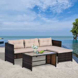 English Elm Outsunny 3-Piece Rattan Patio Furniture Set With Chaise Lounge, Loveseat & Glass Table For Relaxation W2225P217678-GIGA