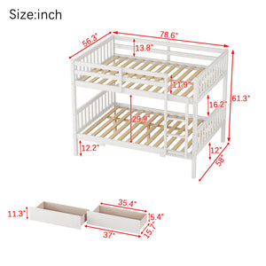 English Elm Full Full Over Full Bunk Bed In White - Durable Rubberwood With 2 Drawers, Converts To 2 Beds, Safe Design W504S00195