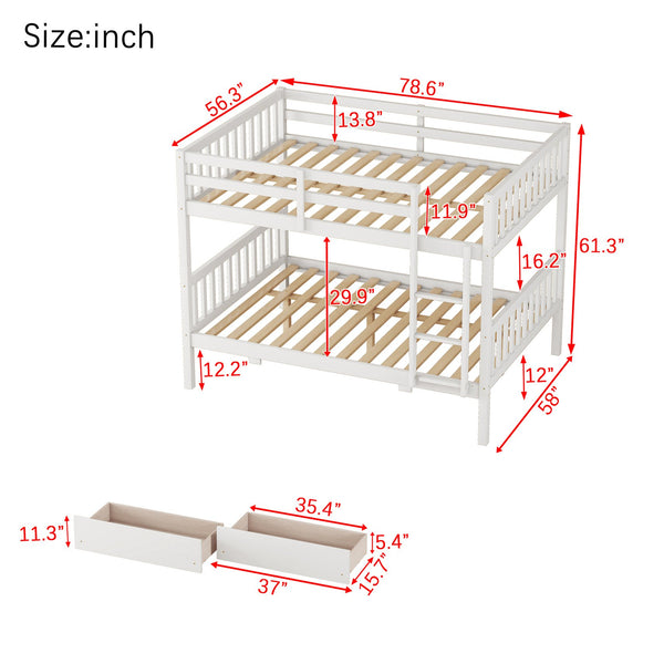 English Elm Full Full Over Full Bunk Bed In White - Durable Rubberwood With 2 Drawers, Converts To 2 Beds, Safe Design W504S00195