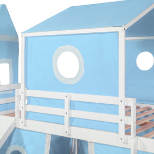 English Elm Full Size Castle Loft Bed with Slide Pink Tent Tower Pinewood Kids Play Frame LT000771AAC-1
