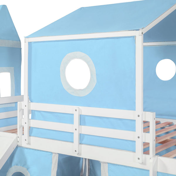 English Elm Full Size Castle Loft Bed with Slide Pink Tent Tower Pinewood Kids Play Frame LT000771AAC-1