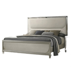 English Elm Glamorous Luxury Fabric Upholstered Queen Bed with LED Headboard, Embossed Panels & 2 Nightstands Set Silver 33 L x 21 W x 28 H B2741S00359