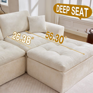 English Elm 110" Chenille Cloud Sectional Sofa Modular L-shape Deep Seat with Convertible Ottoman Beige W1521S00087