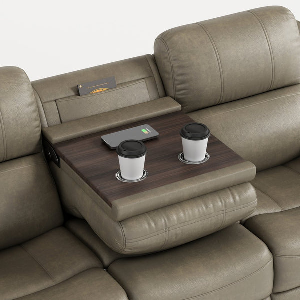 English Elm Breathable Fabric Power Reclining Sofa with Wireless Charging and Drop Down Console W1896141758