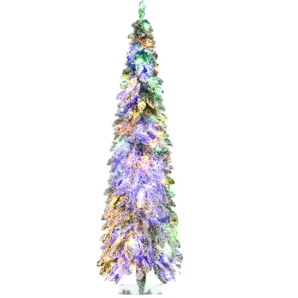 English Elm Downswept Slim Artificial Christmas Tree Snow Flocked with 250 Dual Mode Led Lights T3971P419760