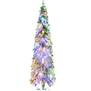 English Elm Downswept Slim Artificial Christmas Tree Snow Flocked with 250 Dual Mode Led Lights T3971P419760