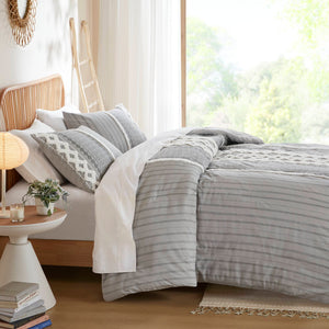 JLA Home INK+IVY - Cotton Imani Duvet Cover Mini Set with Tufted Chenille Geometric Print, Breathable OEKO-TEX Safe Gray II12-1091