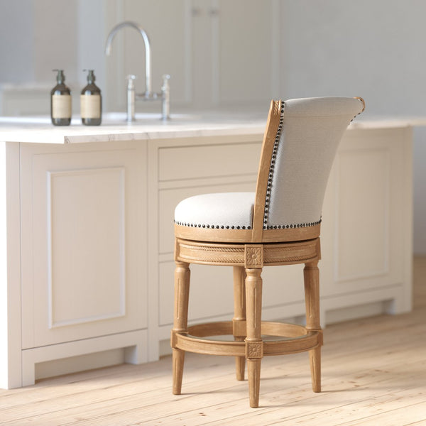 English Elm 26in. Wood High-back Swivel Barstool Farmhouse Style Nailhead Upholstered Kitchen Seat Oak B2751P436434