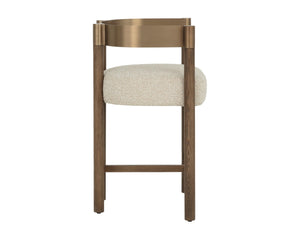 Sunpan MANOLO Counter Stool - Elegant Santa Cruz Oatmeal Fabric with Antique Brass Accents & Warm Wood 112547