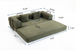 English Elm Full Foam Modular Sofa Bed Corduroy Upholstered Convertible Lounger for Studio Apartments Green W3326P450805