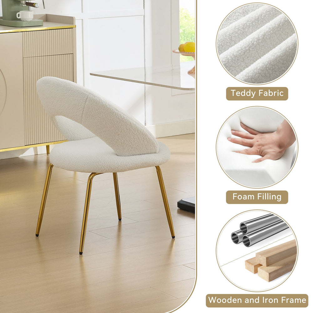 English Elm 061-Set Of 1 Cozy Teddy Fabric Dining Chair With Curved Backrest & Chic Gold Legs For Modern Spaces W527P255479