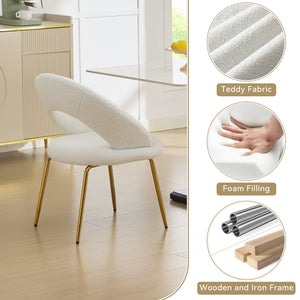 English Elm 061-Set Of 1 Cozy Teddy Fabric Dining Chair With Curved Backrest & Chic Gold Legs For Modern Spaces W527P255479